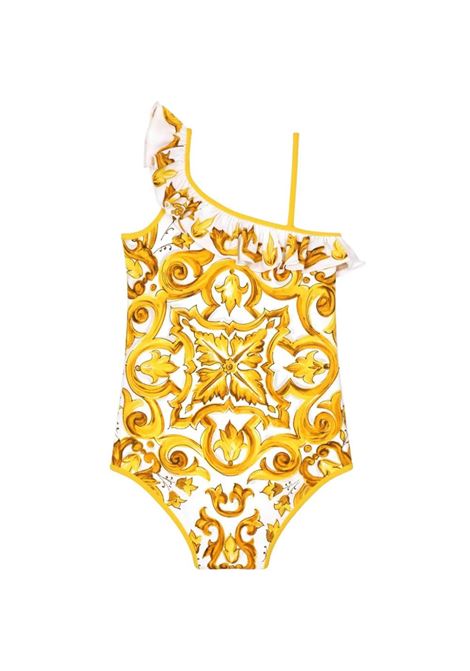 DOLCE & GABBANA KIDS Costume Intero Con Stampa Maiolica Gialla - DOLCE & GABBANA KIDS Vendita