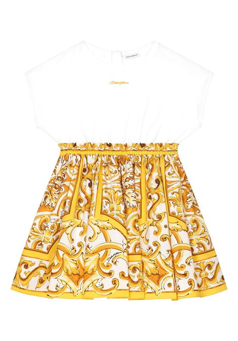 DOLCE & GABBANA KIDS Abito In Jersey e Popeline Con Stampa Maiolica Gialla - DOLCE & GABBANA KIDS