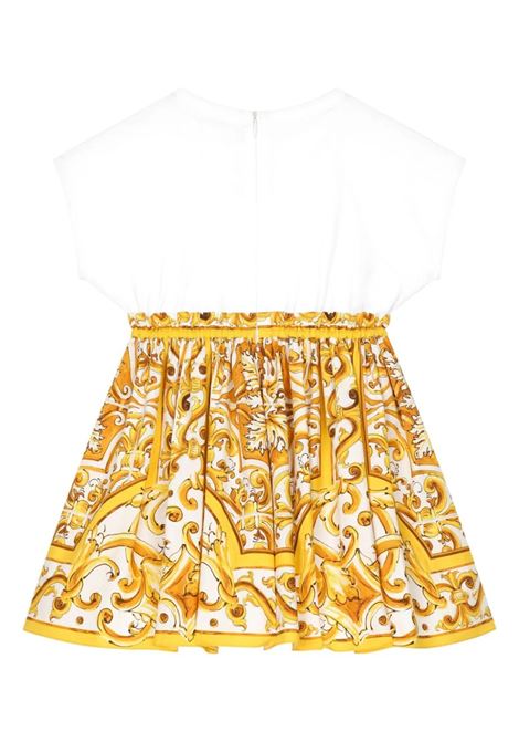 DOLCE & GABBANA KIDS Abito In Jersey e Popeline Con Stampa Maiolica Gialla - DOLCE & GABBANA KIDS Soddisfazione Garantita