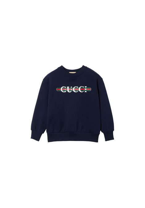 GUCCI KIDS Felpa Blu Scuro Con Stampa Gucci Web - GUCCI KIDS Negozi Online