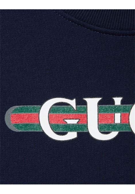 GUCCI KIDS Felpa Blu Scuro Con Stampa Gucci Web - GUCCI KIDS Negozi Online