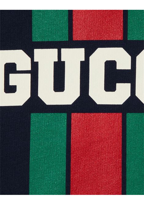 GUCCI KIDS Felpa Oversize Blu Scuro Con Stampa Gucci Web - GUCCI KIDS Acquista Ora