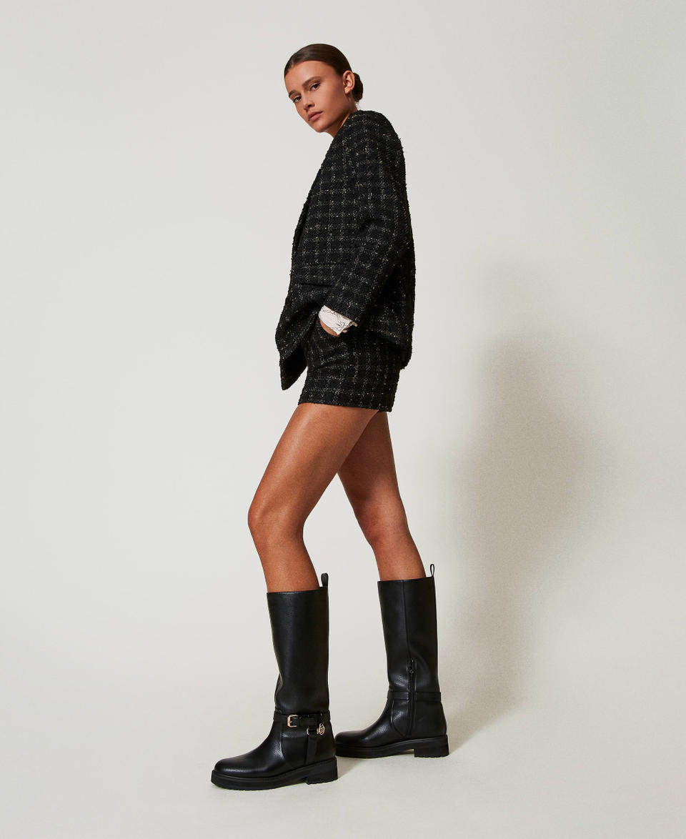 Twin Set Stivali biker in pelle con Oval T Saldi