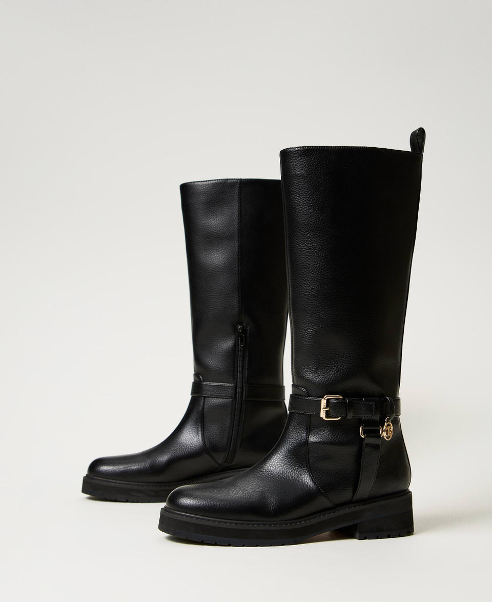 Twin Set Stivali biker in pelle con Oval T Saldi