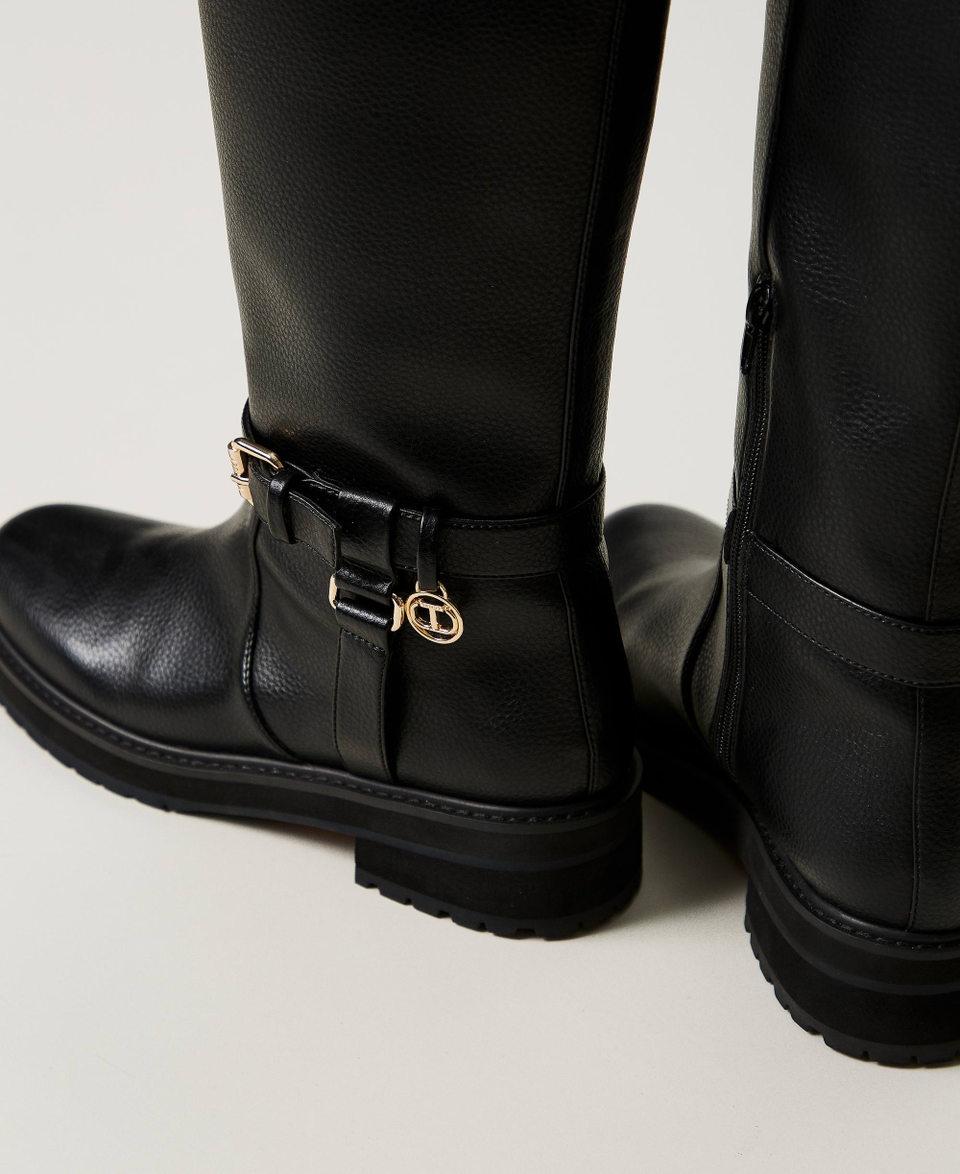 Twin Set Stivali biker in pelle con Oval T Saldi