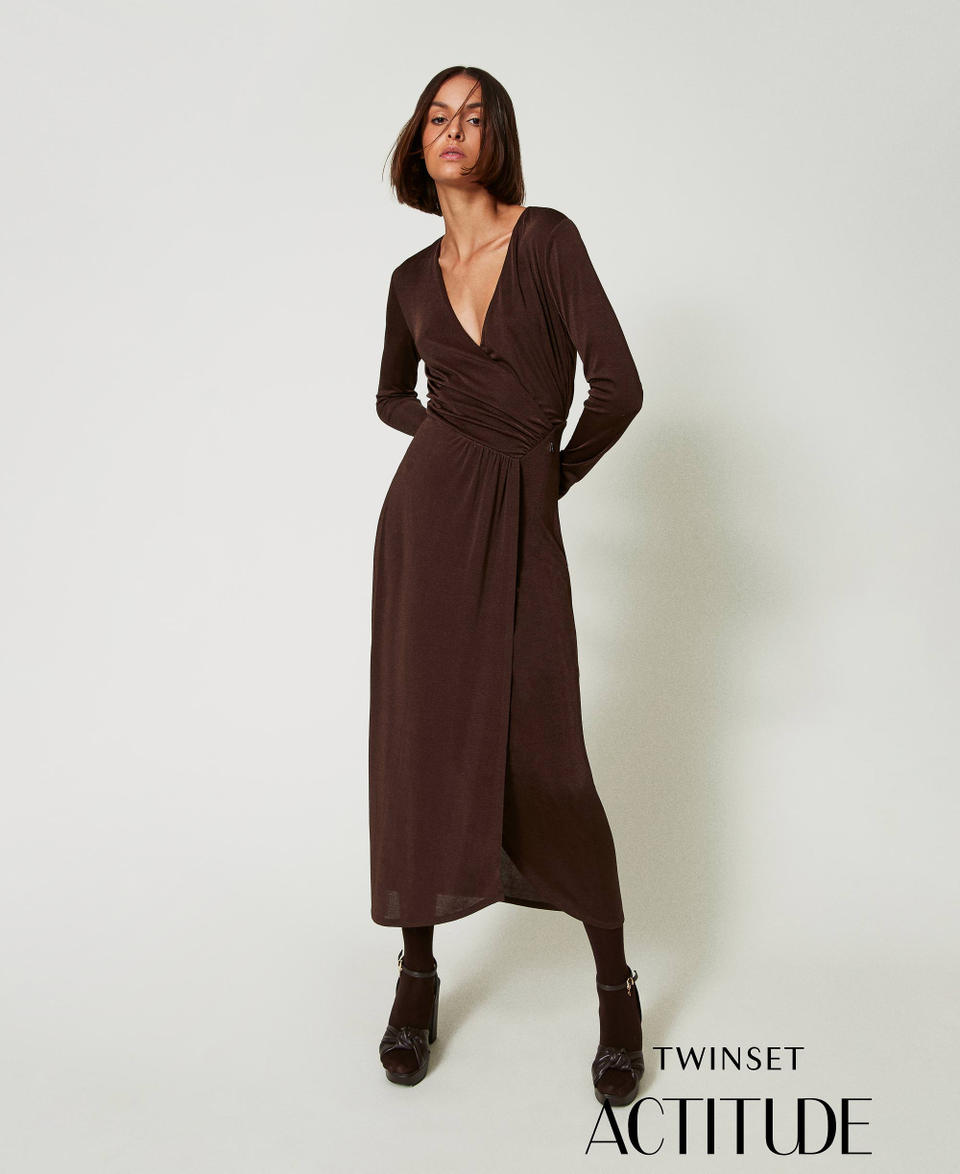 Twin Set Abito lungo in jersey con drappeggio laterale
