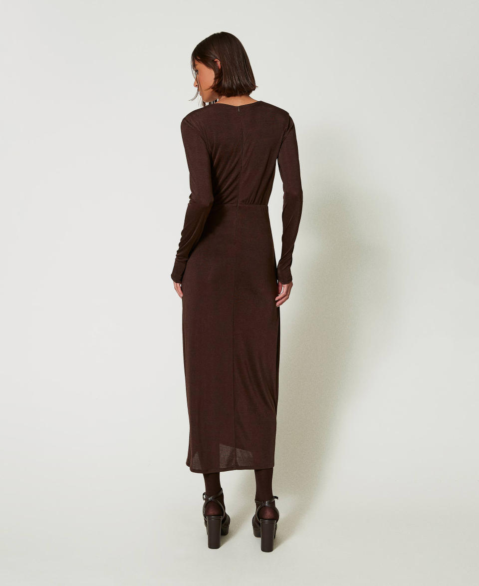Twin Set Abito lungo in jersey con drappeggio laterale Vendita Calda