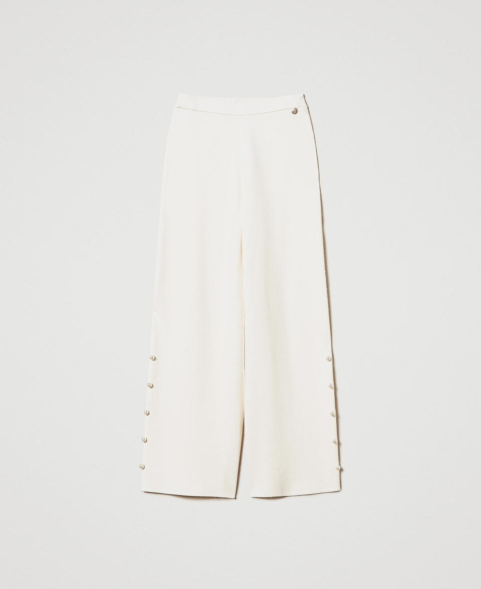 Twin Set Pantaloni wide leg in maglia con perle Vendita