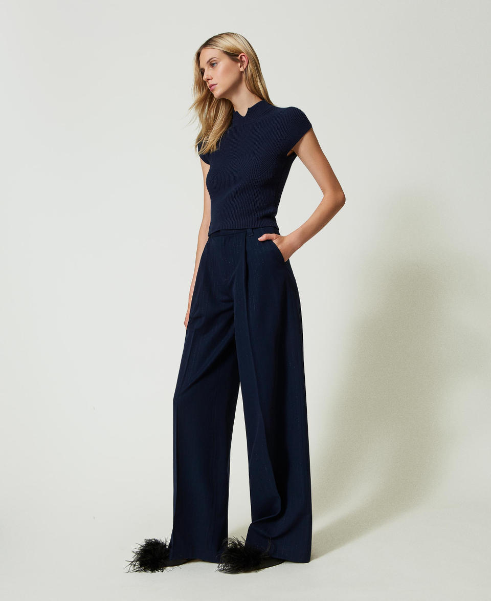 Twin Set Pantaloni wide leg gessati lurex Negozi Online
