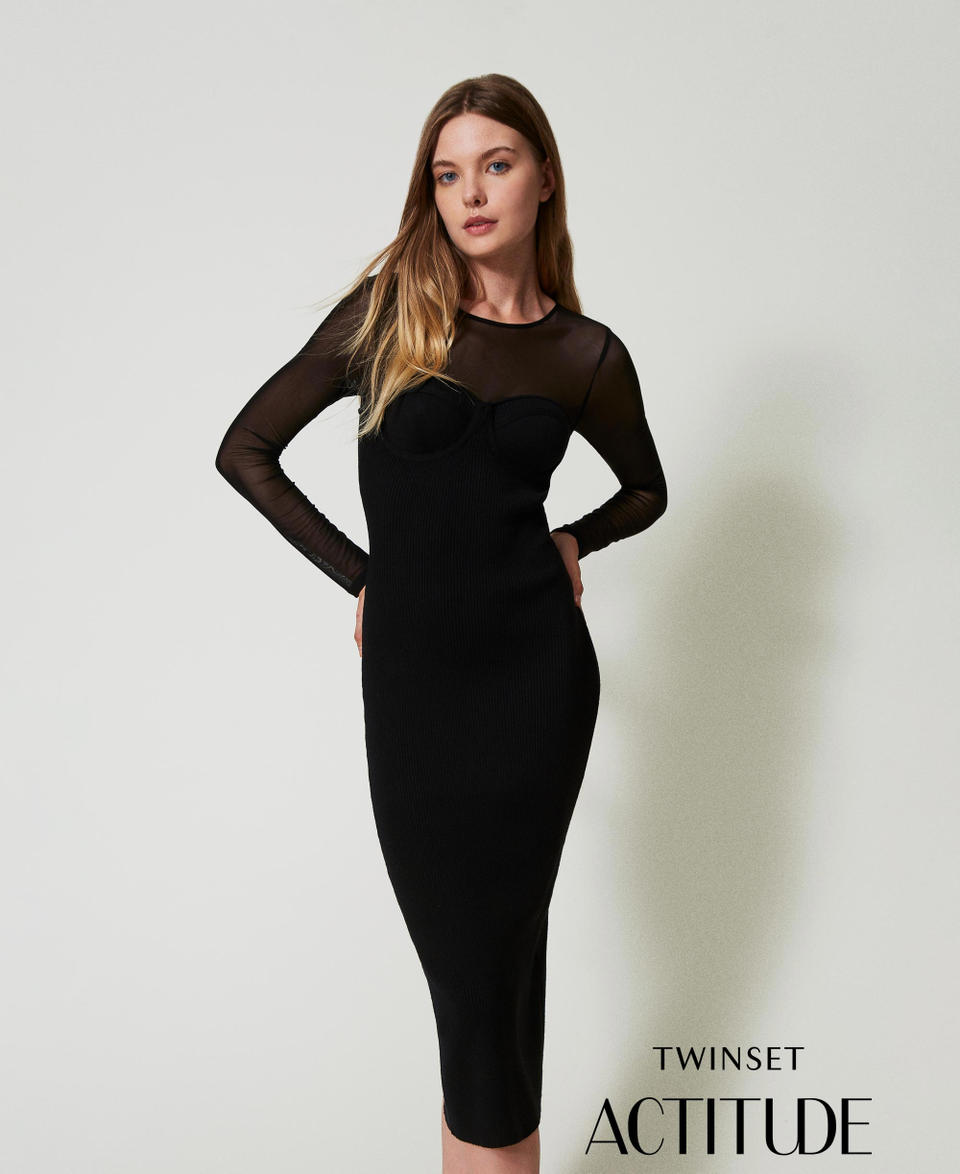Twin Set Abito longuette in maglia con tulle