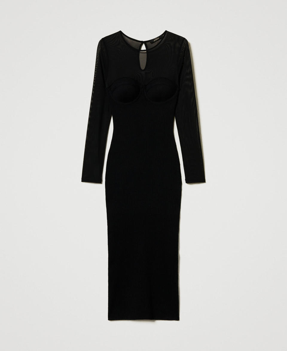 Twin Set Abito longuette in maglia con tulle Shopping Online
