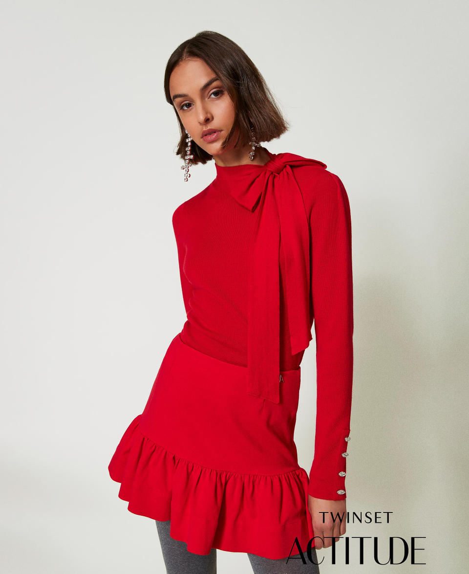 Twin Set Maglia lupetto con fiocco e ricamo