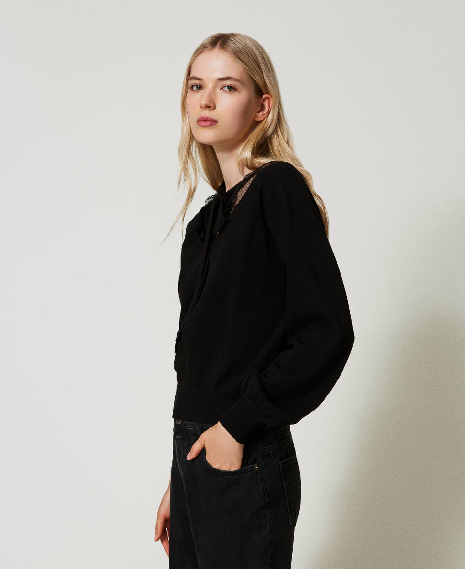 Twin Set Maglia con pizzo e fiocco Convenienza