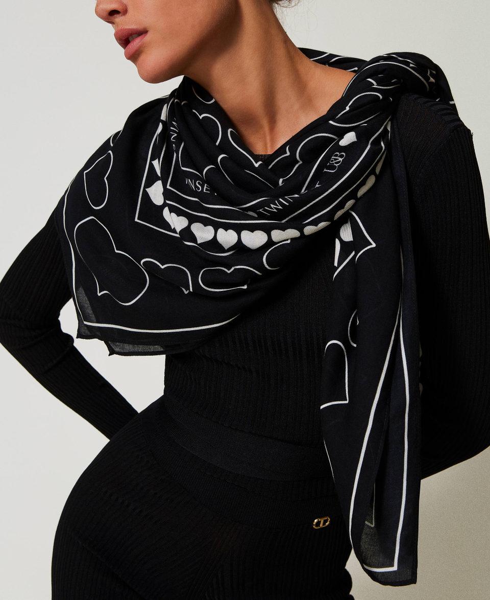 Twin Set Kefiah con stampa logo e cuori Outlet