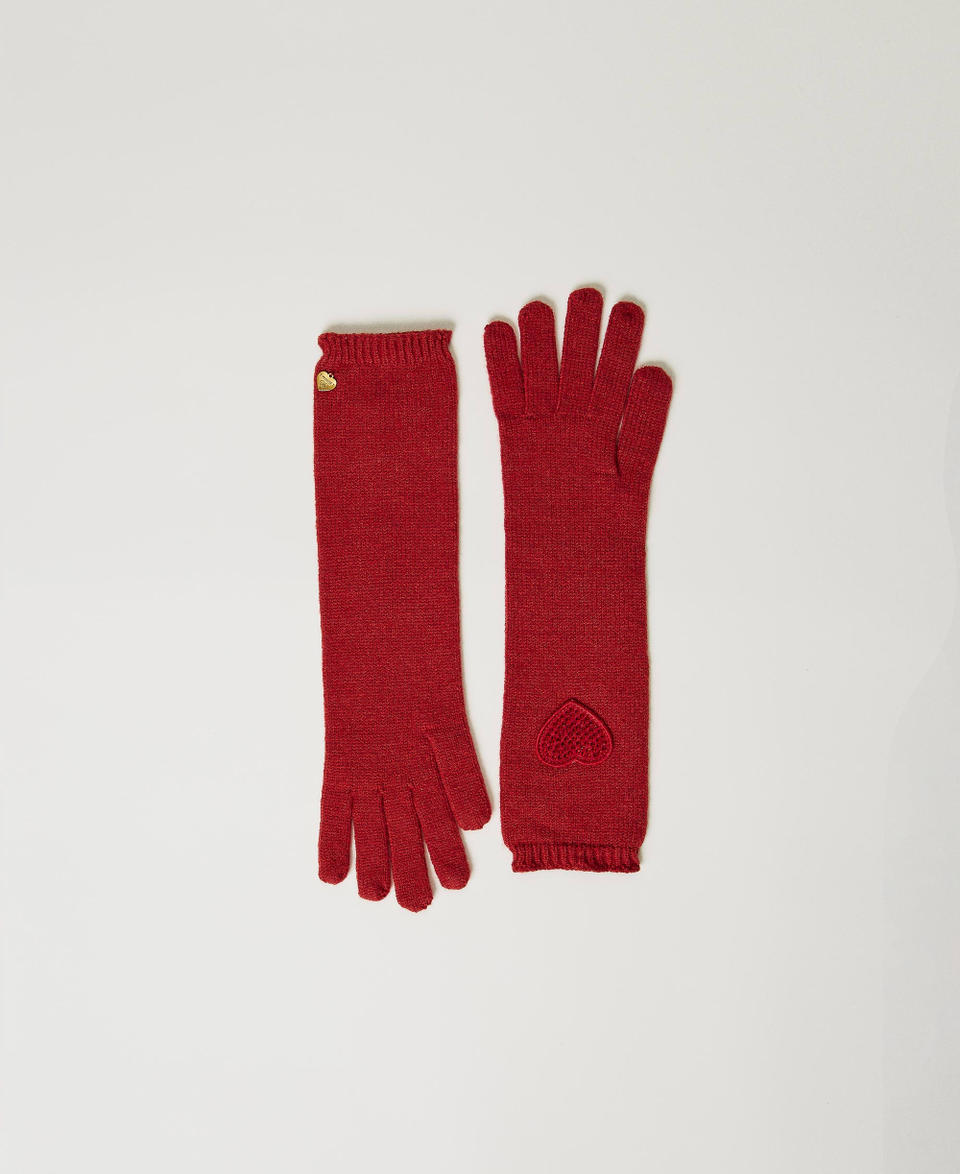 Twin Set Guanti in maglia con patch a cuore