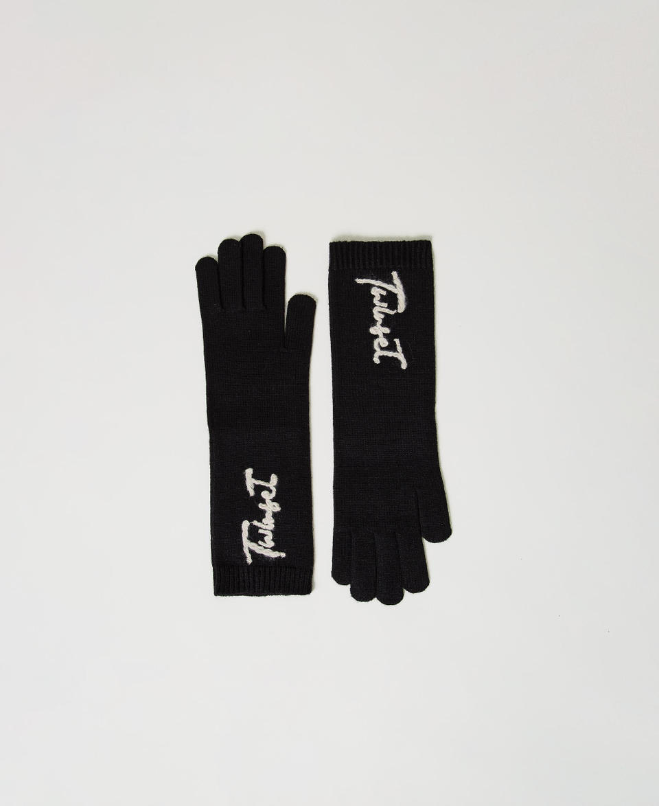 Twin Set Guanti in maglia con ricamo logo