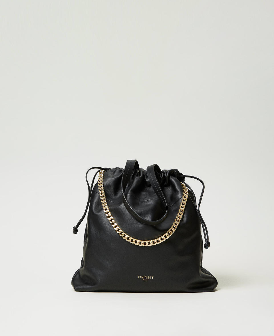 Twin Set Borsa shopper grande in pelle con coulisse