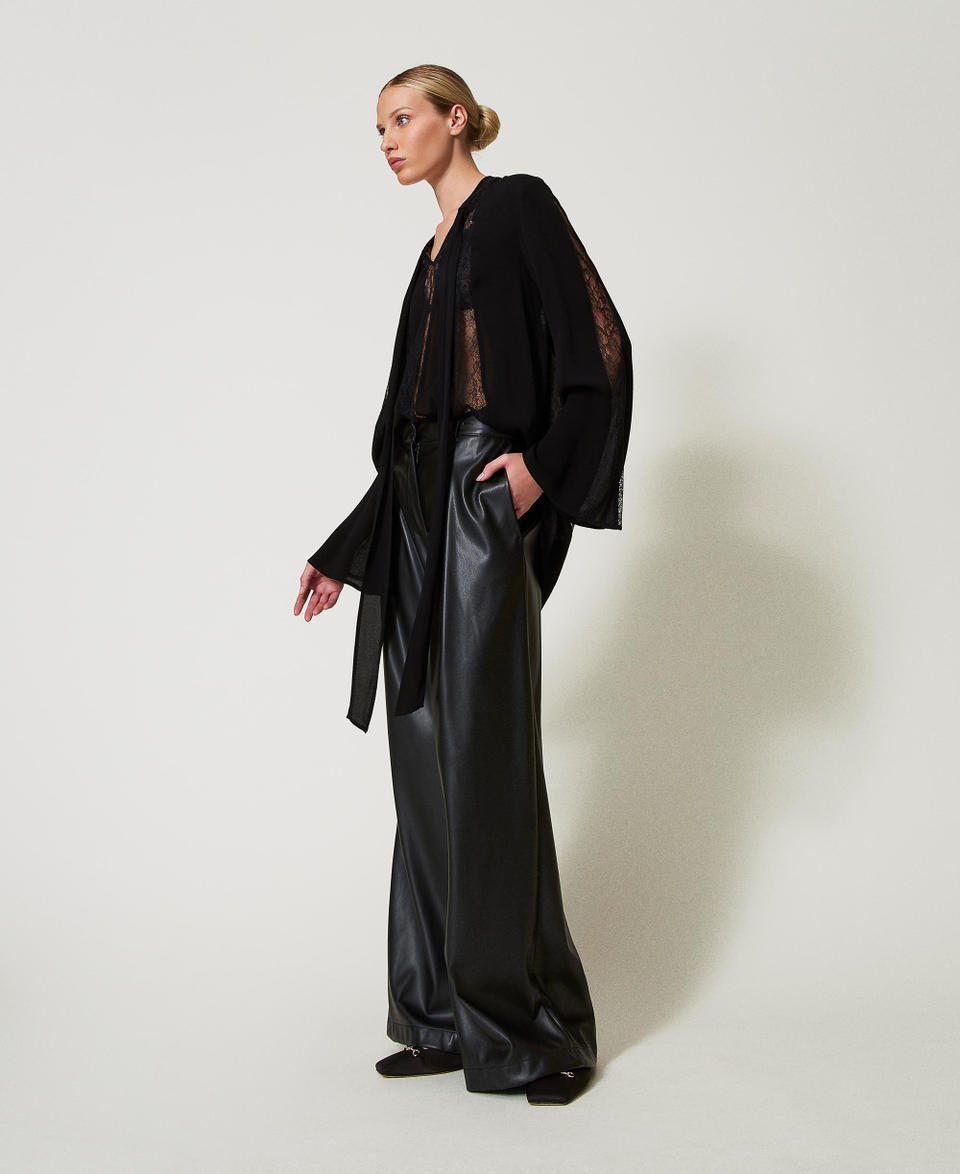 Twin Set Pantaloni wide leg effetto pelle Presa