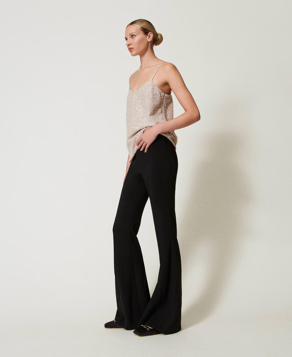 Twin Set Pantaloni flare in crêpe fluido Saldi Di Fabbrica