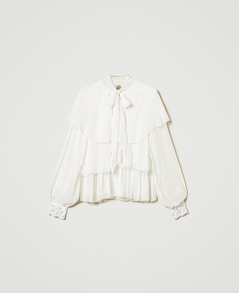 Twin Set Blusa in georgette con balze e pizzo Vendite Flash