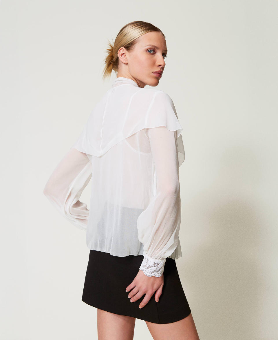 Twin Set Blusa in georgette con balze e pizzo Vendite Flash