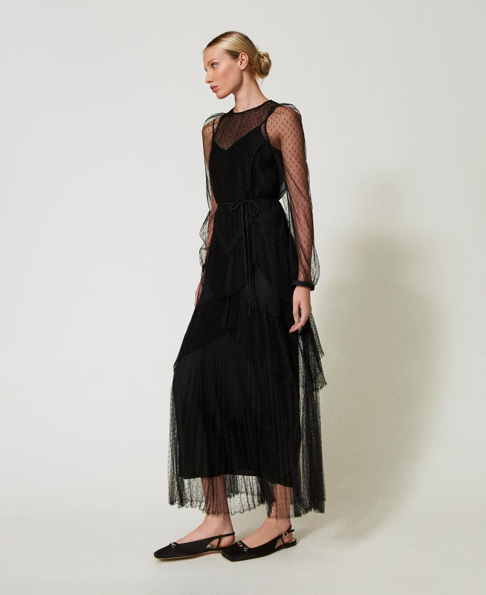 Twin Set Abito lungo in tulle plissé con balze In Saldo