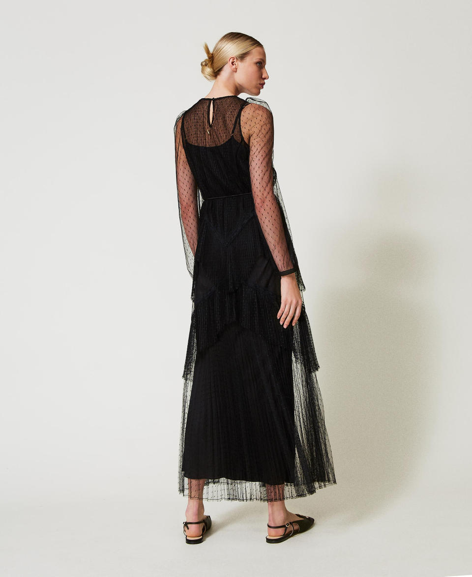 Twin Set Abito lungo in tulle plissé con balze In Saldo