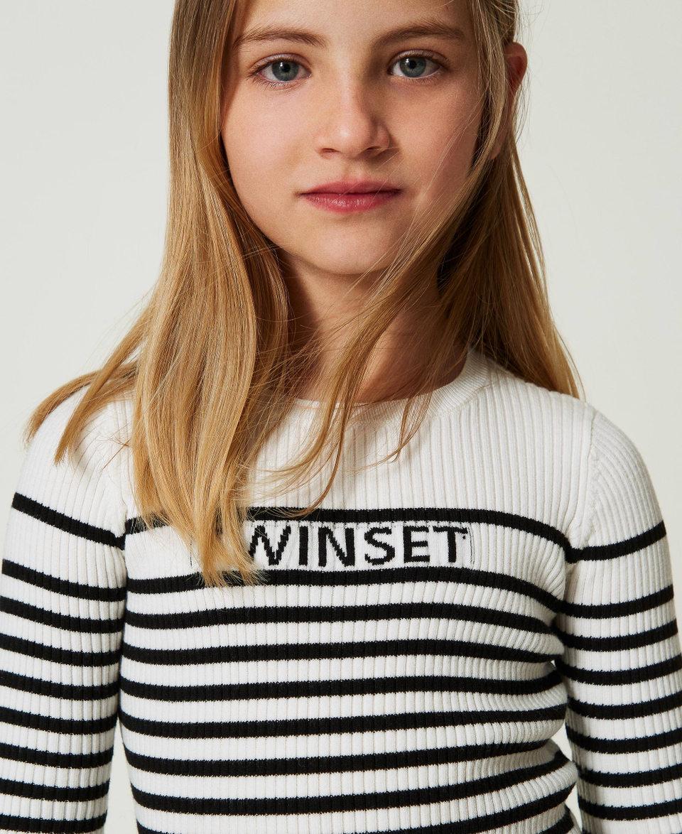 Twin Set Maglia girocollo a righe con logo jacquard