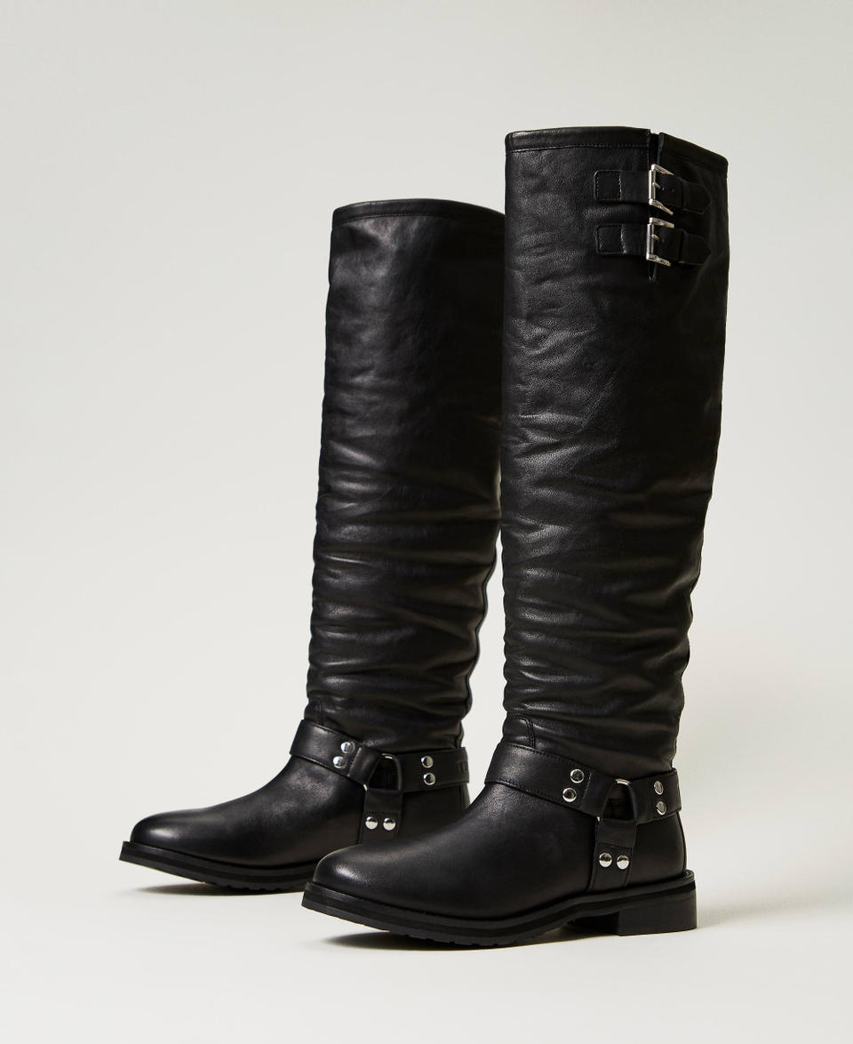 Twin Set Stivali alti 'Darcy' in pelle con cinturini Offerta