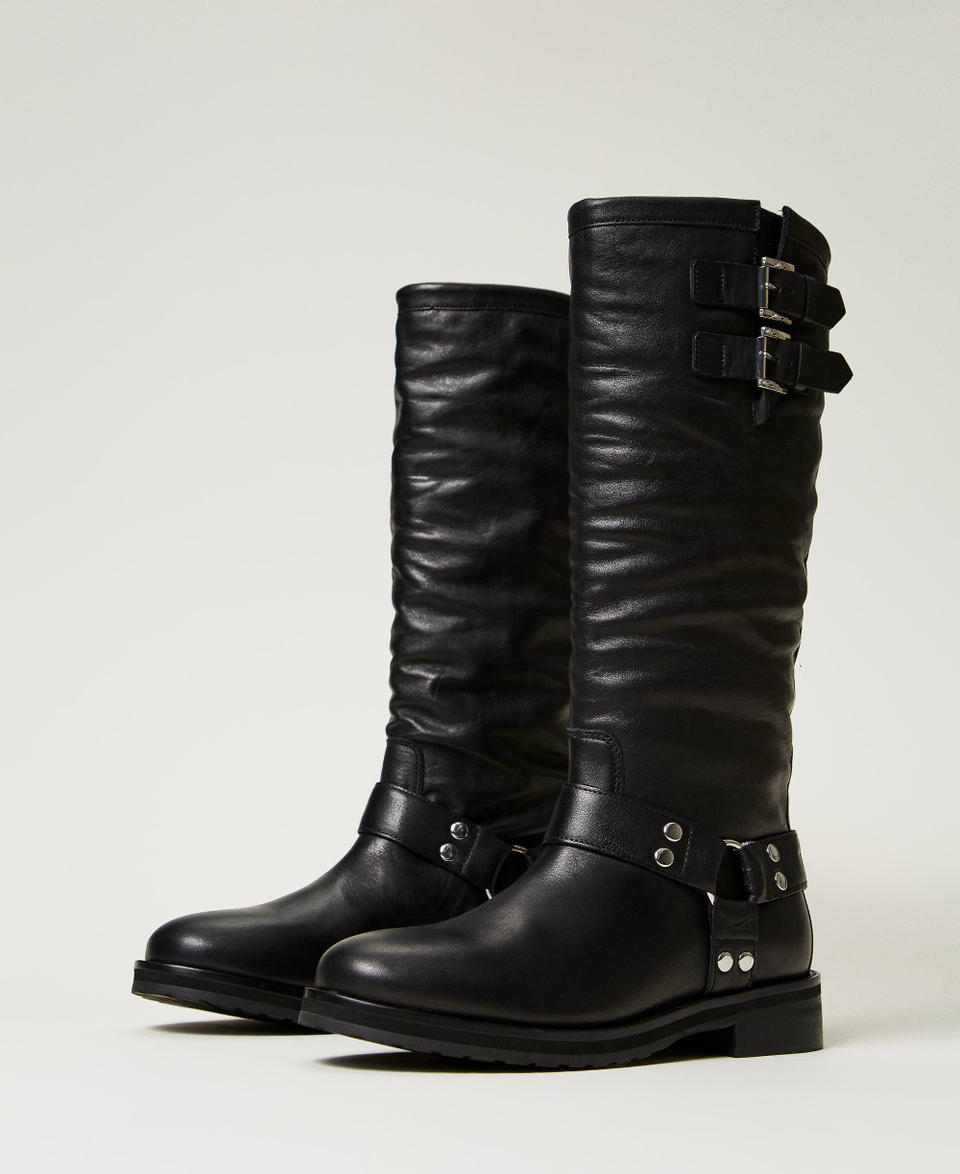 Twin Set Stivali biker 'Darcy' in pelle con cinturini Saldi
