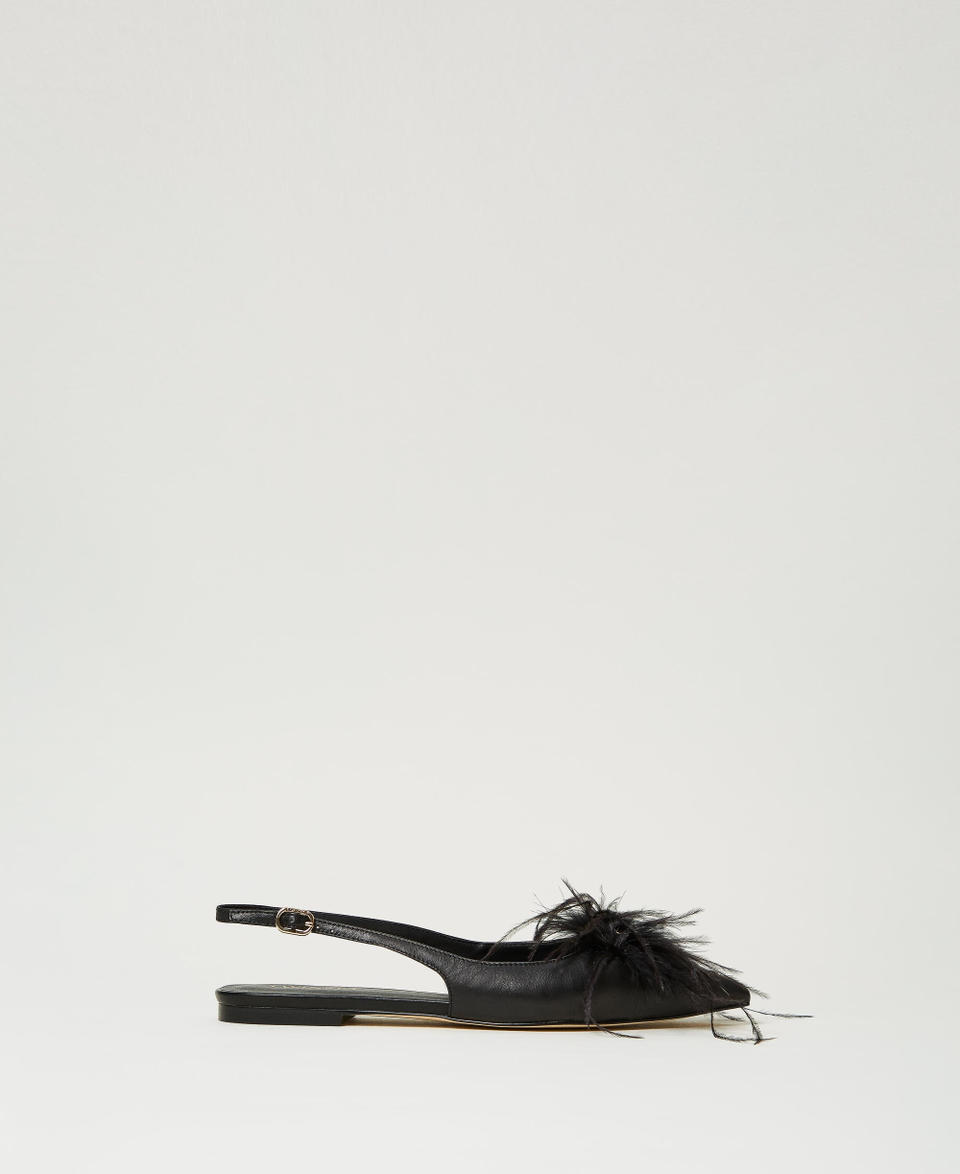 Twin Set Ballerine sling back in pelle con piume Sconto