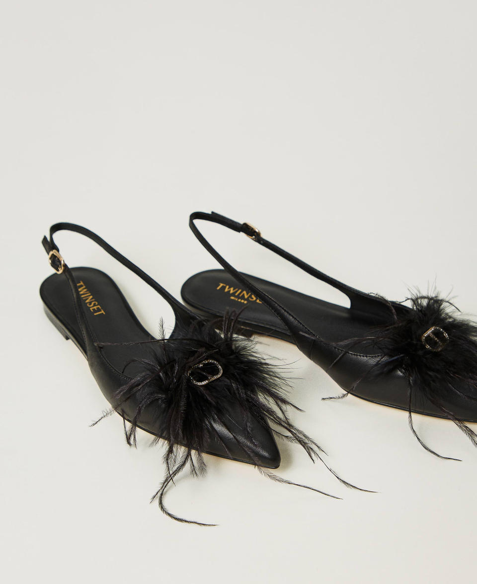 Twin Set Ballerine sling back in pelle con piume Sconto