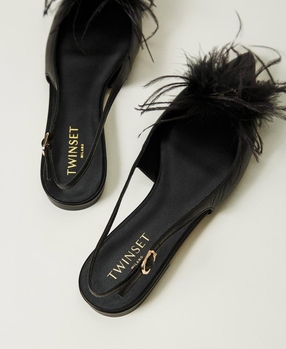 Twin Set Ballerine sling back in pelle con piume Sconto