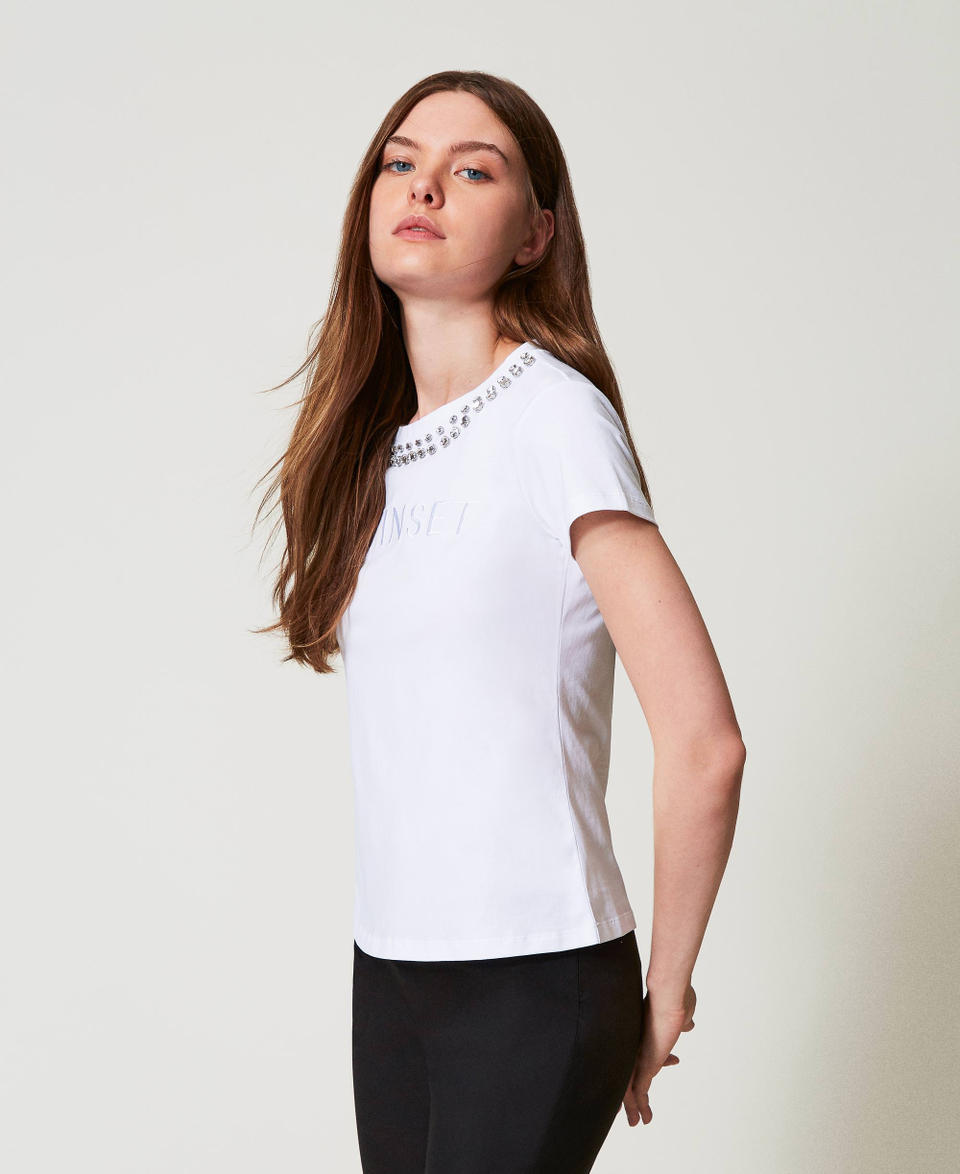 Twin Set T-shirt con ricamo a mano e logo Outlet