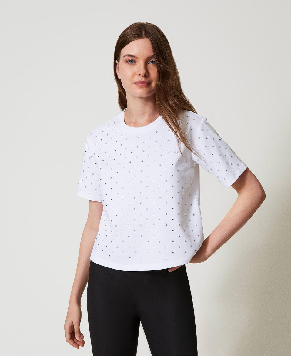 Twin Set T-shirt boxy con strass In Vendita
