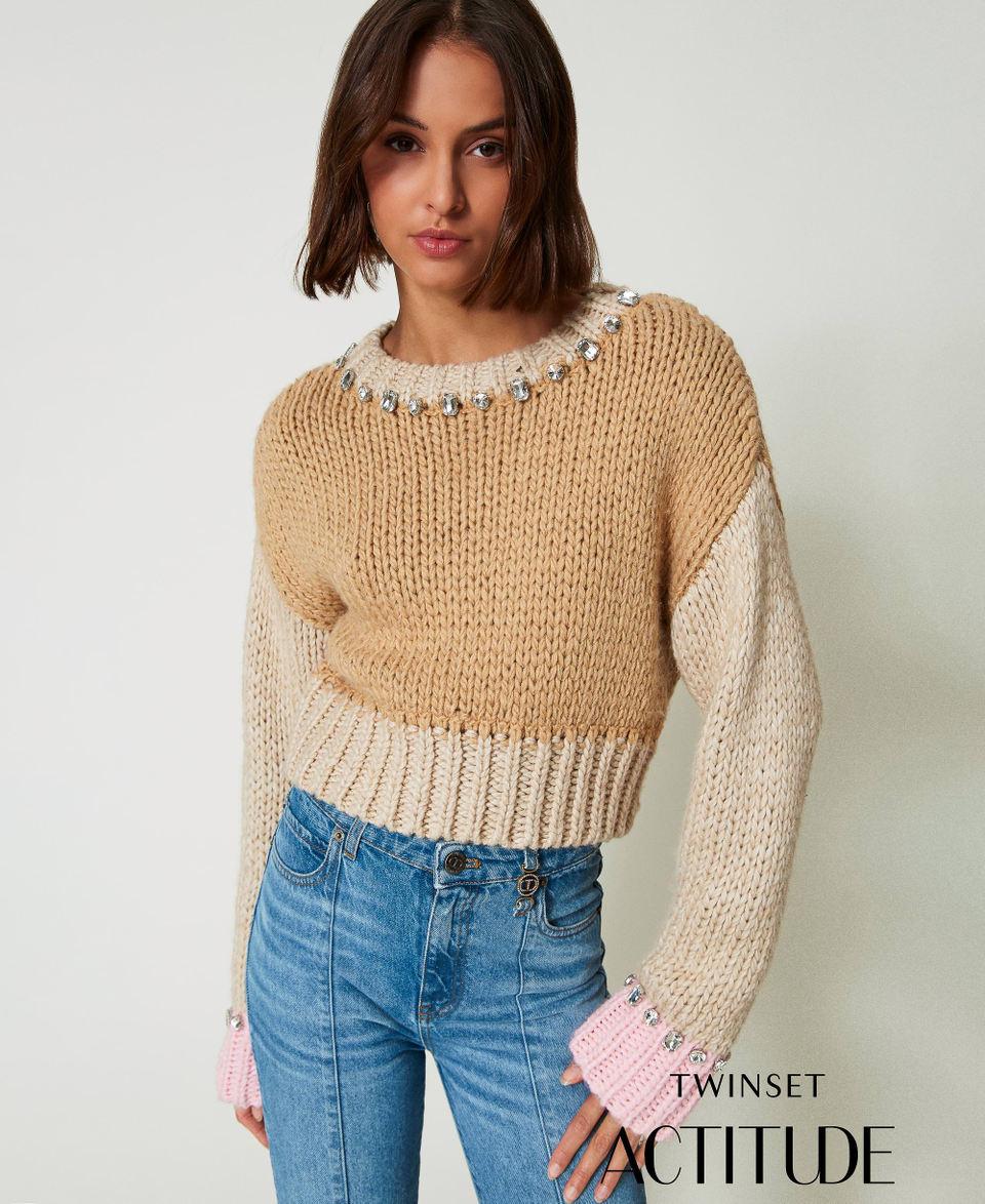 Twin Set Maglia color block con ricami a mano Vendita Calda