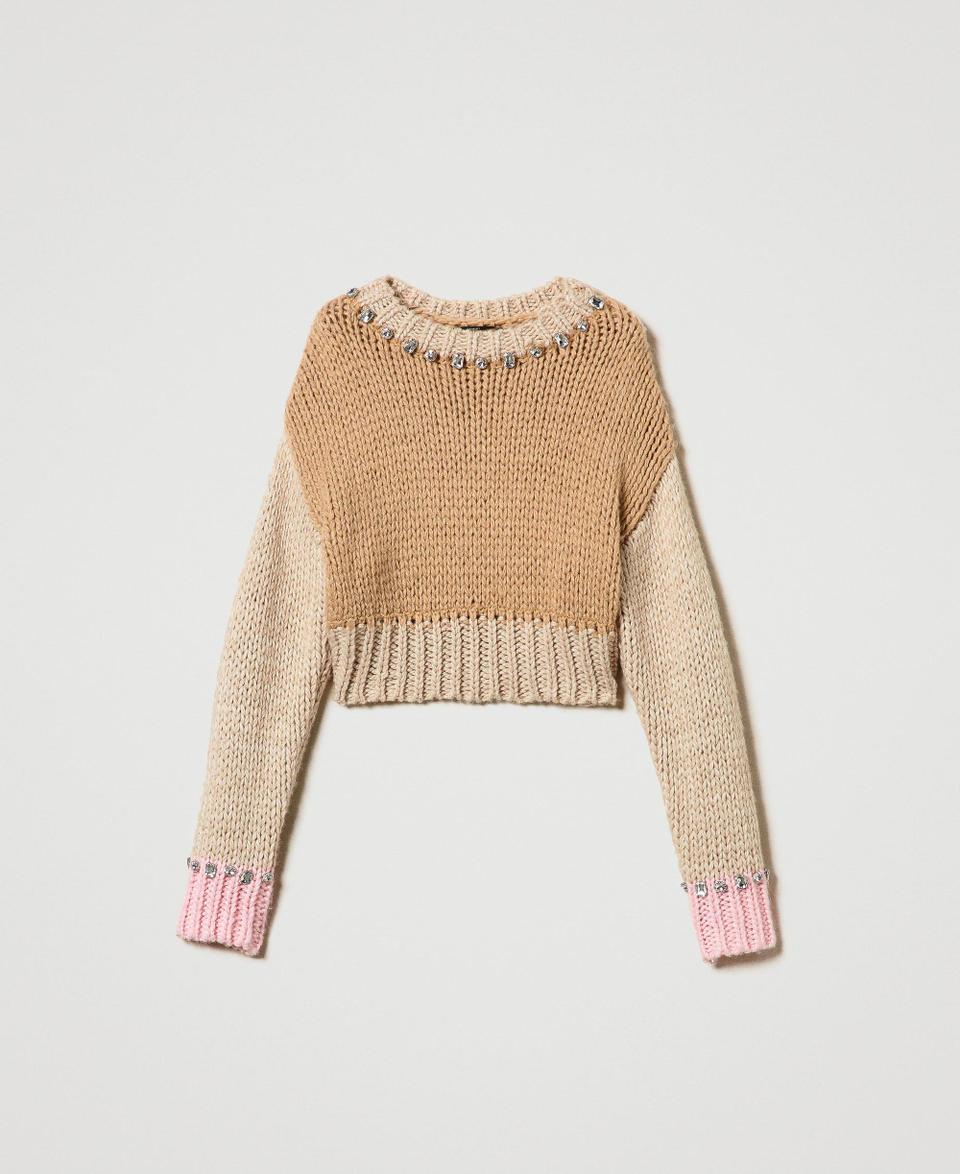 Twin Set Maglia color block con ricami a mano Vendita Calda