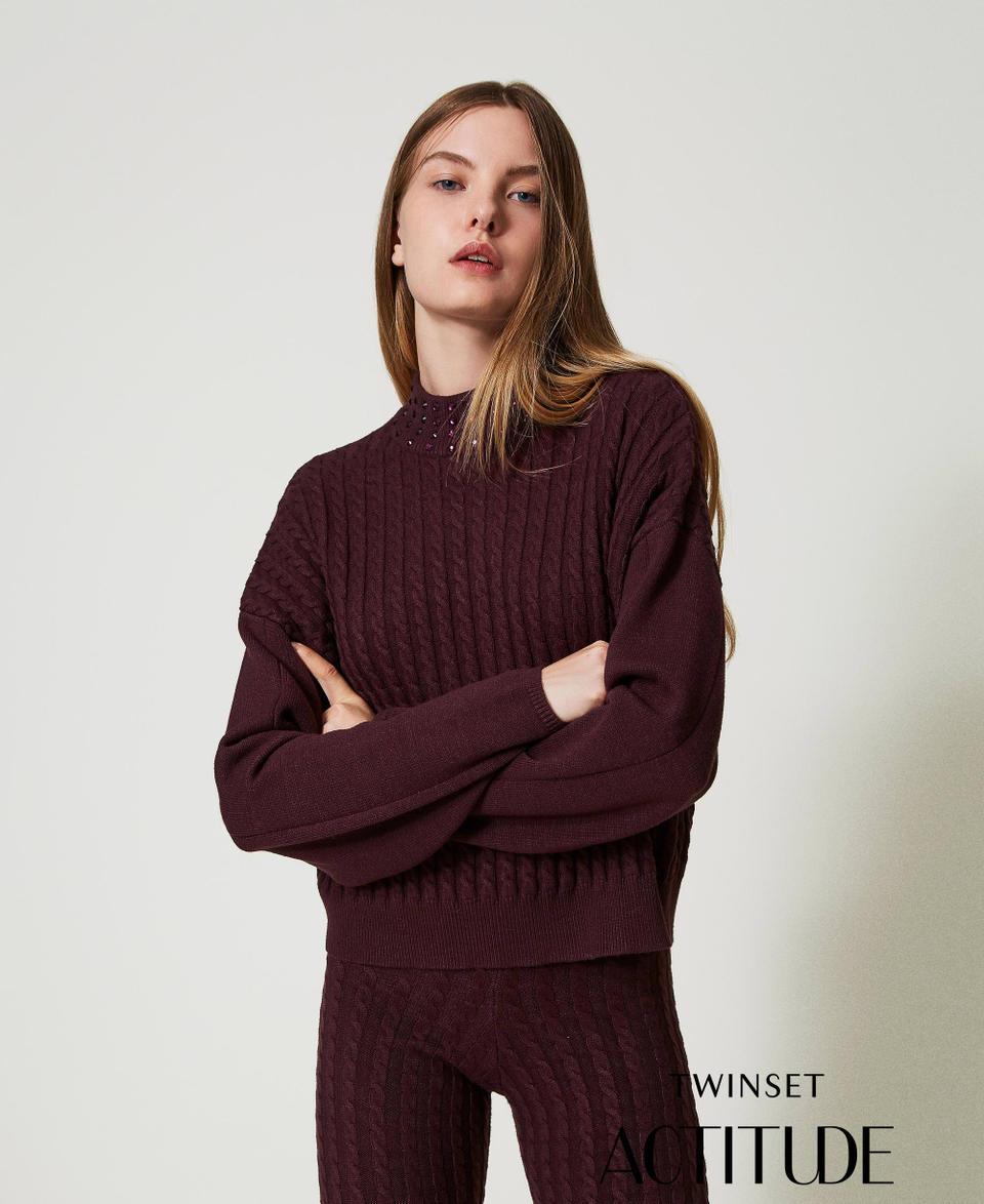 Twin Set Maglia lupetto a trecce con strass Vendite Flash