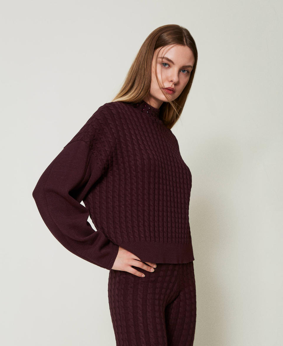 Twin Set Maglia lupetto a trecce con strass Vendite Flash