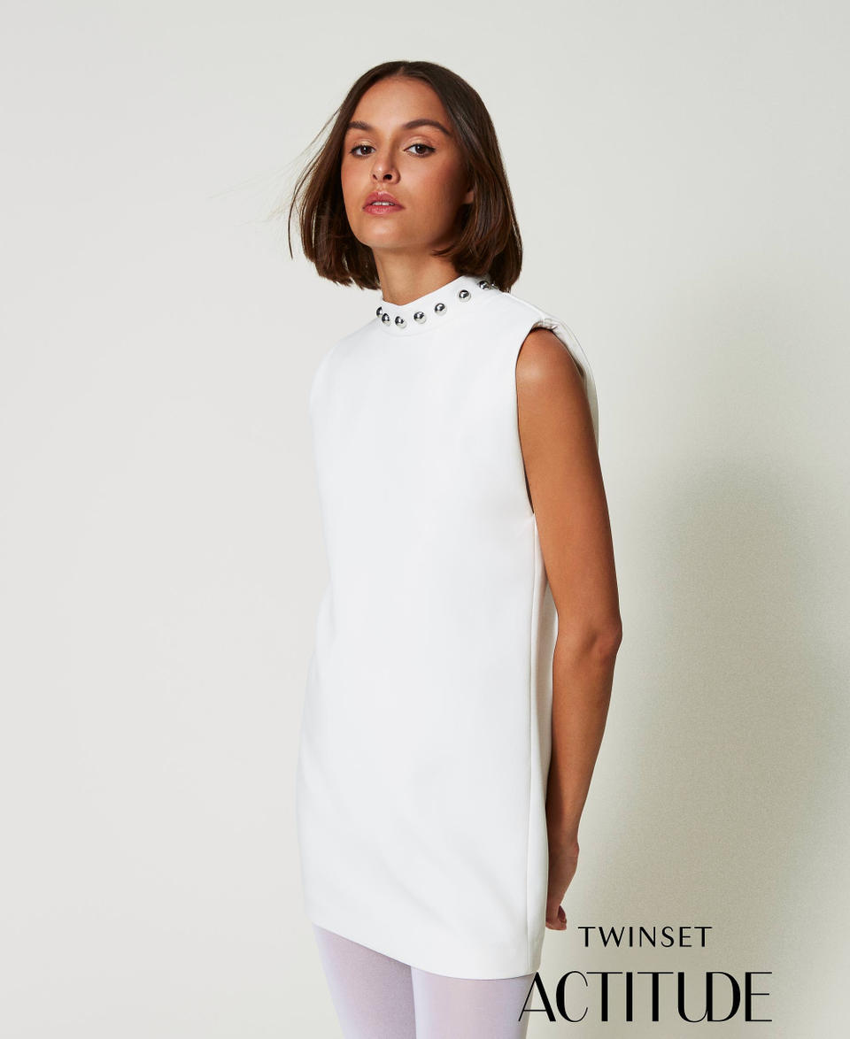 Twin Set Abito in crêpe cady con perle metalliche