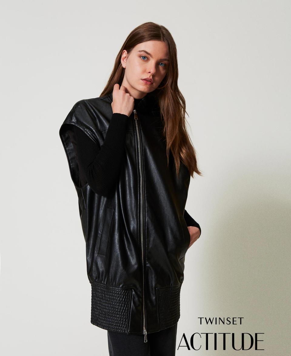 Twin Set Gilet lungo effetto pelle