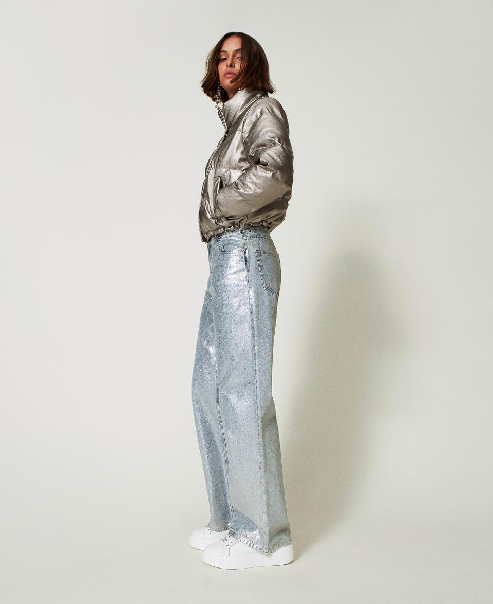 Twin Set Jeans wide leg con spalmatura argento Fino Al -60%