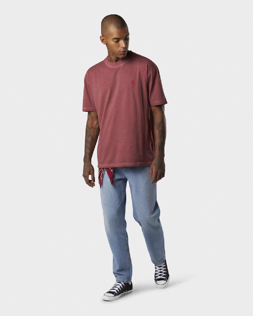 ﻿Vision Of Super RUST T-SHIRT WITH EMBROIDERED RED FLAME AND PRINTED LOGO Qualità Garantita