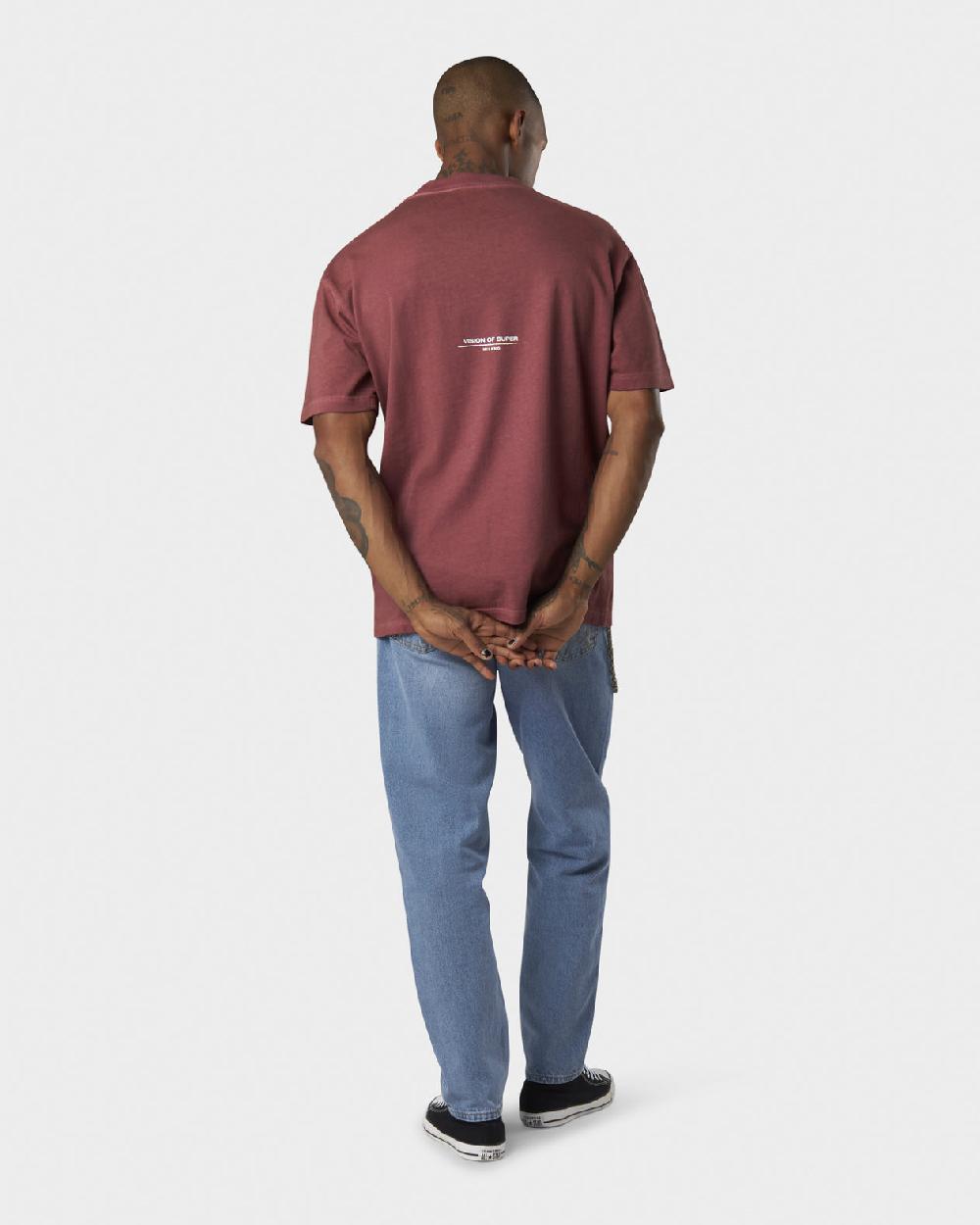 ﻿Vision Of Super RUST T-SHIRT WITH EMBROIDERED RED FLAME AND PRINTED LOGO Qualità Garantita