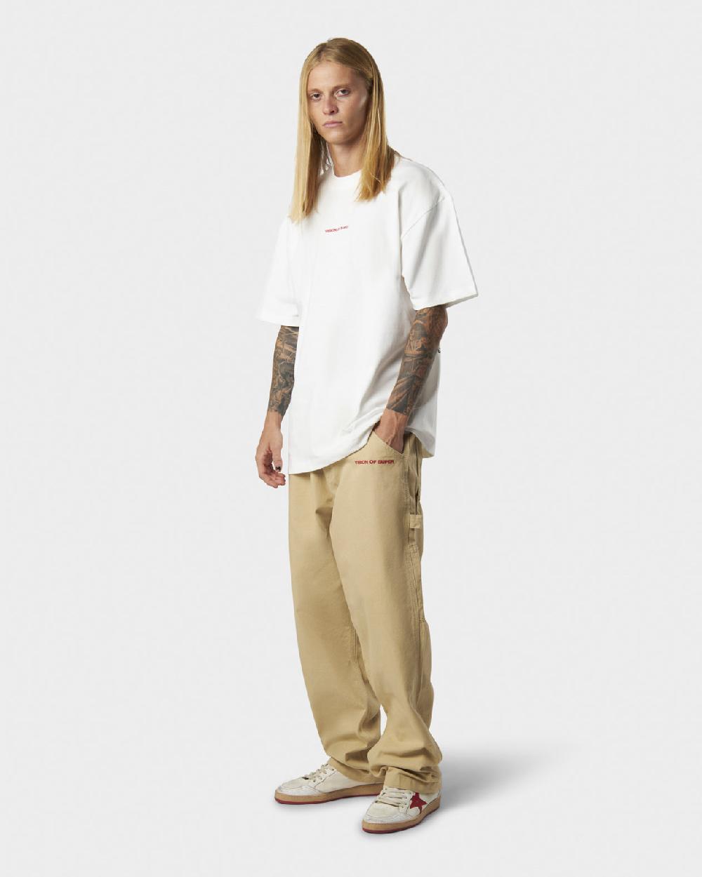 Vision Of Super WHITE T-SHIRT WITH MILITARY VOS PRINT ON BACK AND EMBROIDERED LOGO ON FRONT Fino Al -60%