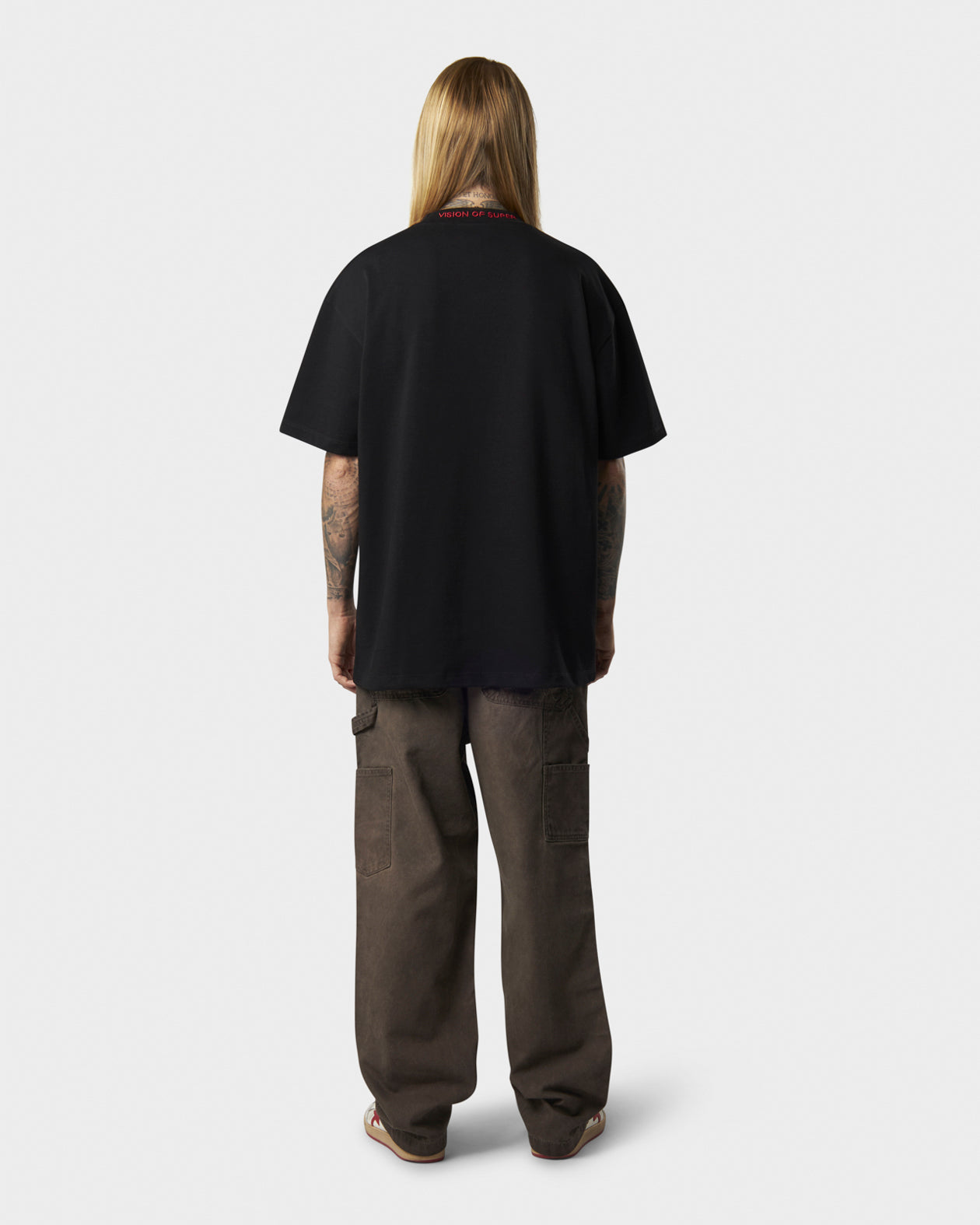Vision Of Super BLACK T-SHIRT WITH FREEDOM PRINT ON FRONT AND METAL LABEL Prezzo Ridotto