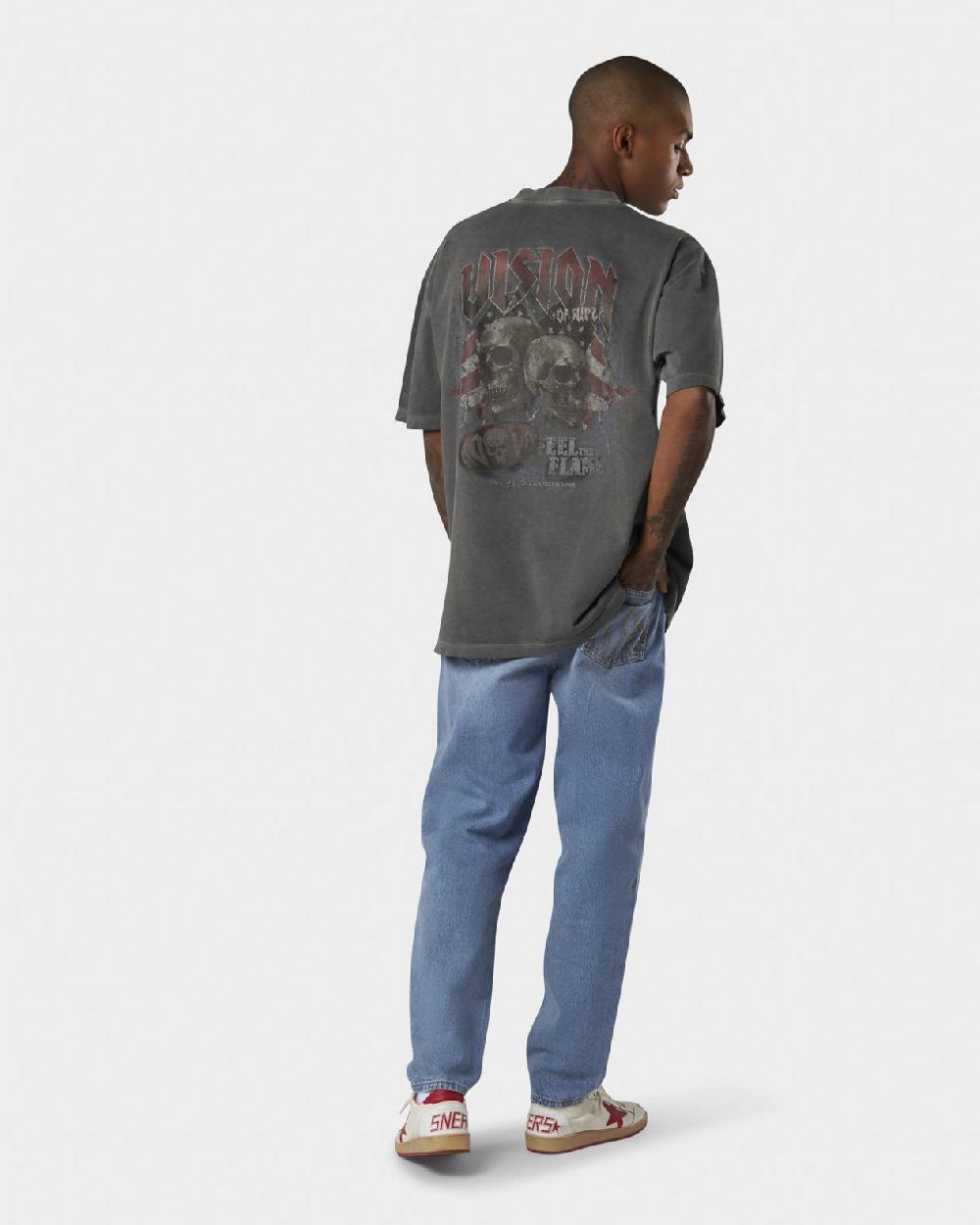 Vision Of Super COLD WASH T-SHIRT WITH COLORS FEEL ROCK SKULL PRINT ON BACK AND EMBROIDERED LOGO ON FRONT Sottocosto