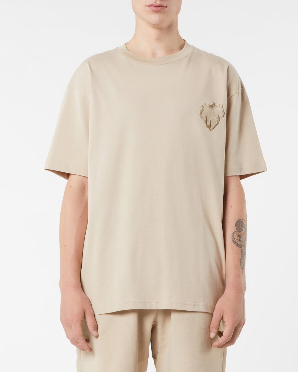 Vision Of Super LIGHT BROWN T-SHIRT WITH EMBROIDERED FLAMING HEART In Vendita