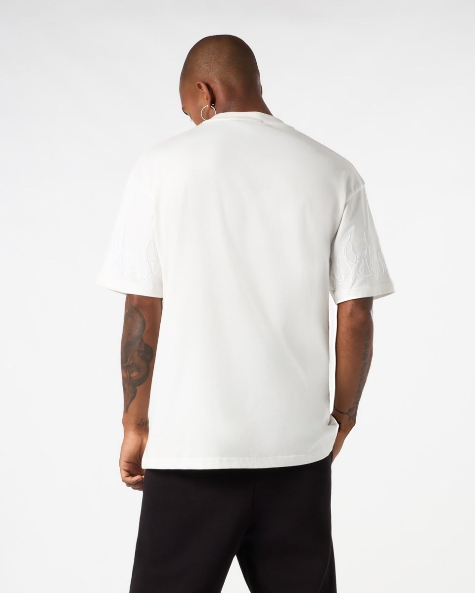 Vision Of Super WHITE T-SHIRT WITH WHITE EMBROIDERED FLAMES Hotsell