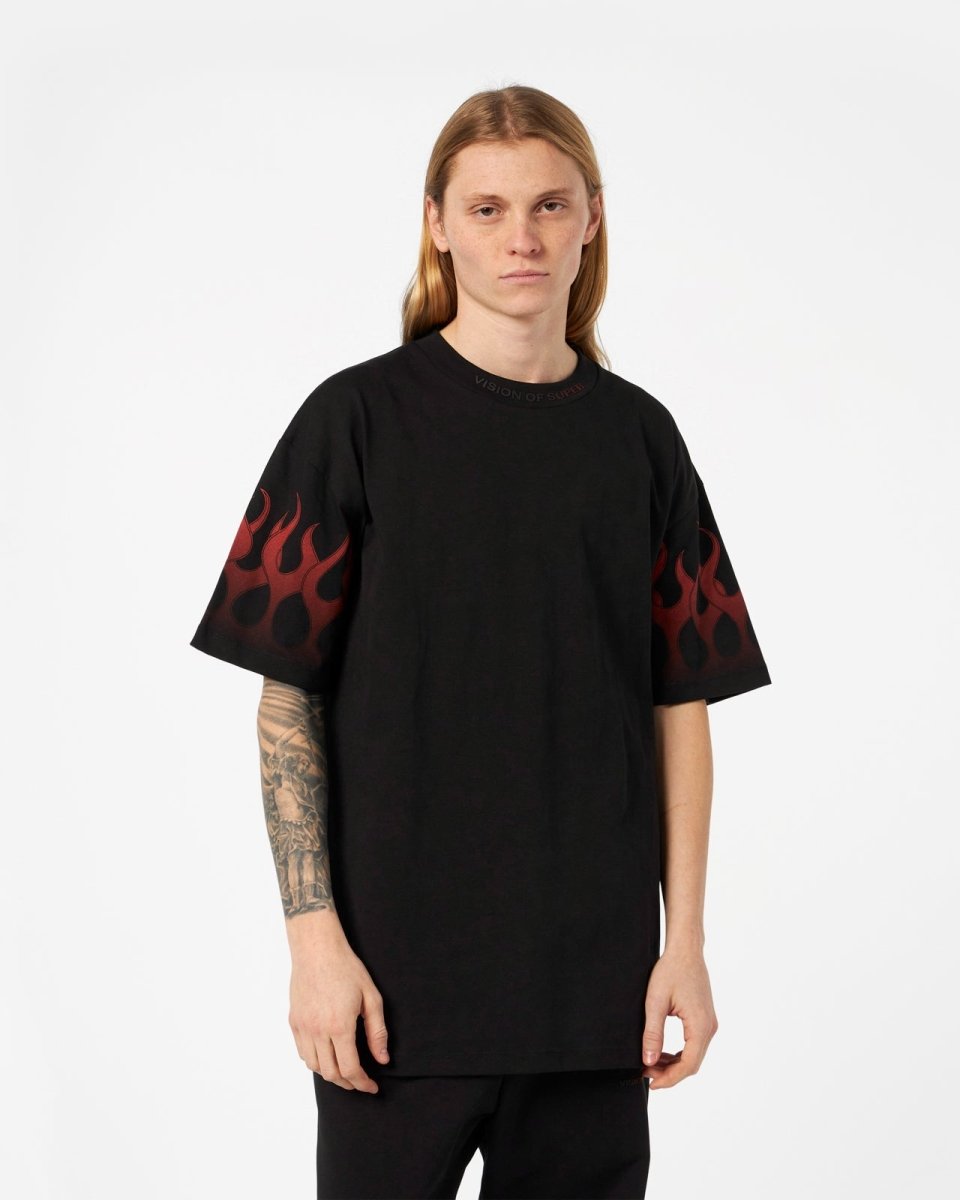 Vision Of Super BLACK T-SHIRT WITH RED FLAMES I Più Venduti